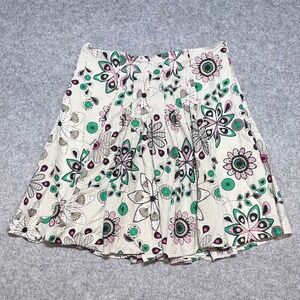 Mantaray Women Floral Pleated Cotton A-Line Skirt Green Pink Cream Size 16